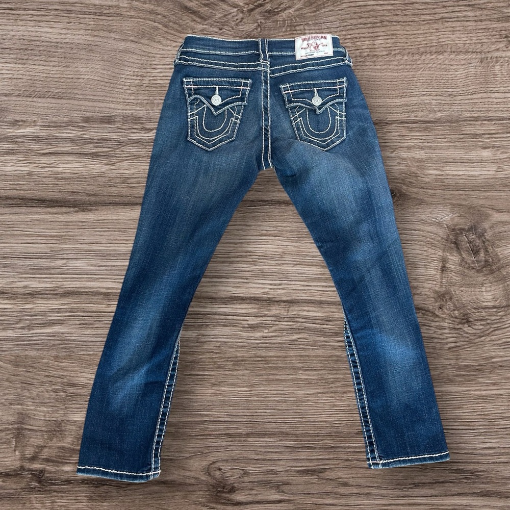 True Religion sz 25 capri skinny jeans distressed Strech - Picture 3 of 10
